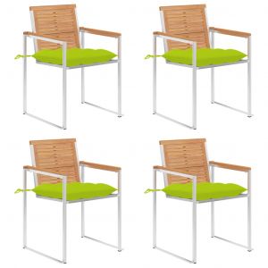VidaXL Chaises de jardin 4 pcs avec coussins Bois de teck massif Vert vif