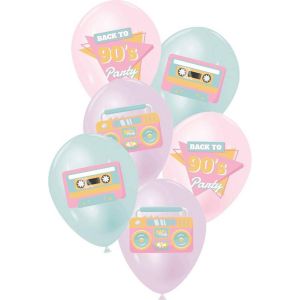 Party Pro 6 Ballons en latex années 90 - Couleur Multicolore