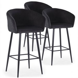 Lot de 3 chaises de bar Bobby Velours Noir