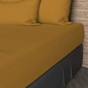 Soleil d'Ocre Drap housse en coton 57 fils 90x200 cm UNI moutarde, par Jaune
