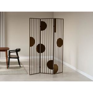 Paravent ajouré design en métal 3 pans - l. 123 x h. 180 cm - Doré - kandy