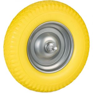 Relaxdays Roue de brouette 4.00-8, Caoutchouc, avec axe, Rechange Diable, Robuste, Charge Max. de 100 kg, Jaune - Gris