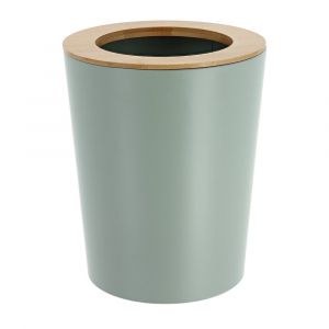 Tendance Poubelle de salle de bain 5L en m&eacute;tal Vert eucalyptus avec couvercle en Bambou