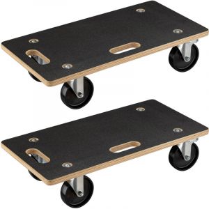 wiltec 2x chariot de transport 575 x 290 x 144 mm, charge maximale 300 kg, plateau en bois avec 4 roulettes pivotantes