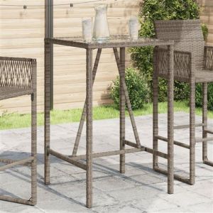 VidaXL Table de bar d’extérieur gris 70x70x110 cm poly rotin, table de bar, table haute d'extérieur, table de pub de jardin, table de pub d'extérieur