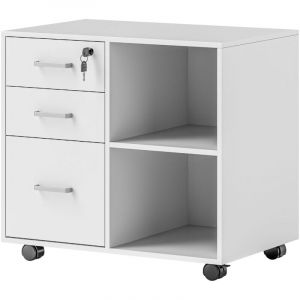 Homcom Meuble imprimante mobile - caisson de bureau - tiroir verrouillable + 2 tiroirs, 2 niches - blanc