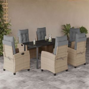 VidaXL Ensemble à manger de jardin coussins 7 pcs mélange beige rotin