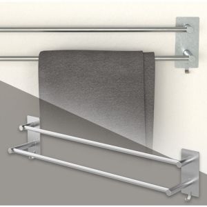 Porte-serviettes sans percer 59cm argent avec 2 barres et crochets salle de bain