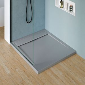 Bernstein Receveur de douche fonte min&eacute;rale, Gris b&eacute;ton, 100x80x4.5cm, Bac &agrave; douche antid&eacute;rapant, Pente &eacute;coulement, Avec Bonde type B
