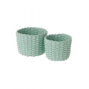 Lot de 2 panier de rangement corbeille ronde en papier tressé coloris vert -JUANIO-