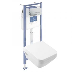Villeroy & Boch Pack WC suspendu sans bride Architectura Twistflush [e³] rectangle + bâti-support sol et mur + plaque chrome mat