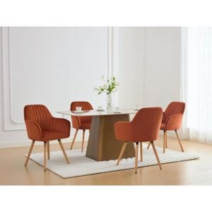 Chaise avec accoudoirs en velours et métal effet bois - Terracotta - eleana