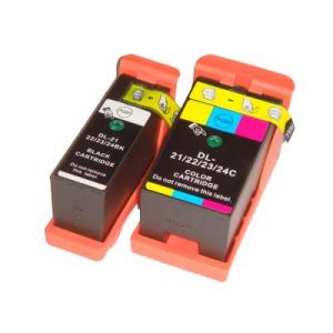 Vhbw Lot de 2 cartouches d'encre / d'imprimante, 1x noir + 1x tricolore, remplace DELL 21,22,23,24