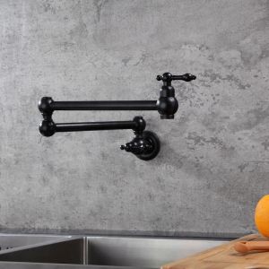 Kroos Robinet mural rétractable à deux poignées avec deux joints pivotants en noir eau froide