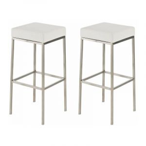 CLP Lot de 2 tabourets de bar Montréal 80 en similicuir blanc Acier affiné