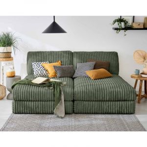 Jasper - canap&eacute; modulable 3 places - en velours c&ocirc;tel&eacute; grosses c&ocirc;tes - vert - Vert