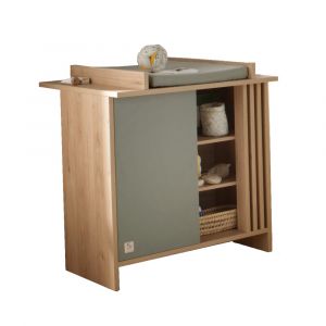 Sauthon Commode À Langer 1 Porte Colorée Et 3 Niches Avec Claustra En Bois Décor Chêne Suave