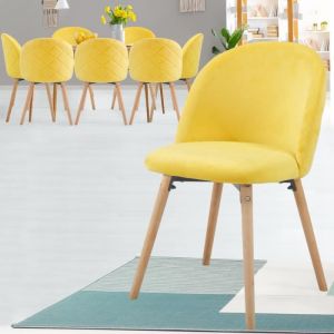 Image de Miadomodo Chaise de Salle &agrave; Manger en Velours - Lot de 8, Jaune - Chaise Scandinave pour Salon, Chambre, Cuisine, Bureau
