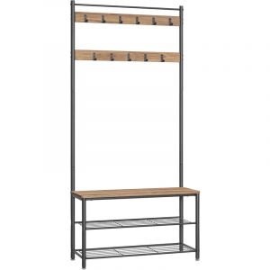 Grand Porte-manteau xl avec Porte-chaussures - Porte-manteau et porte-chaussures -175 cm de haut et 85 cm de large - Couleur Bois de fr&ecirc;ne - Marron