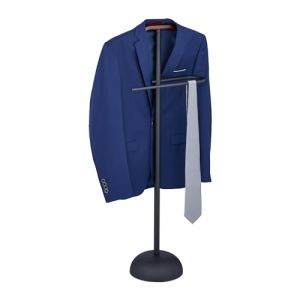 Relaxdays Valet de Chambre, pour Vestes et Pantalons, MDF et Acier, H x L x P : 110 x 45 x 24 cm, Noir et Marron