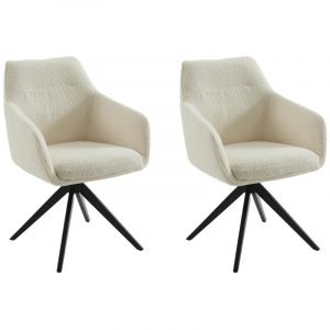 Lot de 2 chaises pivotantes avec accoudoirs - Tissu bouclette et métal noir - Blanc - MUSE de Maison Céphy