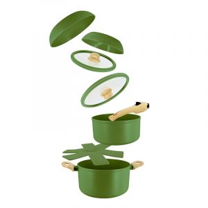 Menastyl Batterie de cuisine amovible 8 pièces olive en aluminium recyclé