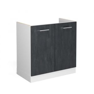 Meuble bas sous-&eacute;vier R-Line, B&eacute;ton noir, 80 cm sans plan de travail, Vicco