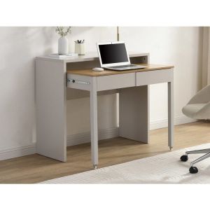 Bureau console extensible avec 2 tiroirs - Beige et naturel - LOAVIA