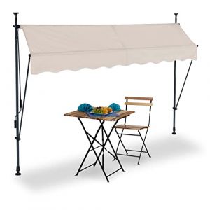 Relaxdays Toldo Terraza, Sujeci&oacute;n Vertical, 250 cm Largo, de Pie, Altura Ajustable, Sin Taladrar, Anti-UV, Arena y Gris