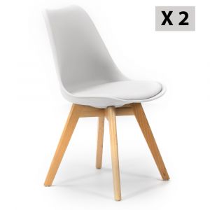 Lot de 2 Chaises Klara Blanc tapissées en Cuir synthétique avec Pieds Bois