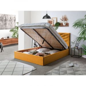 Bobochic Lit Lit coffre Lit coffre palmyre Velours 140x190 Jaune moutarde - Jaune moutarde