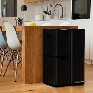Poubelle de cuisine tri sélectif HAJA Noir Acier inoxydable 60L