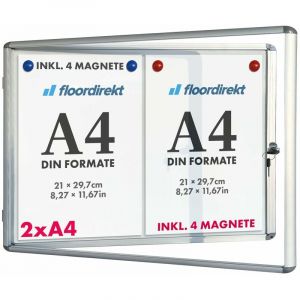 Tableau d'affichage en aluminuim, vitrine magnétique avec serrure à clé, 37 x 48 cm 2 x A4 Avec 4 aimants