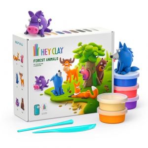 Hey Clay - P&acirc;te &agrave; Modeler color&eacute;e autodurcissante pour Enfants - Coffret Animaux de la for&ecirc;t - Kit de 15 Pots et Outils de modelage avec Application Interactive et ludique - 15022
