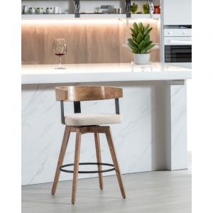 Uniqka - Micha - Chaise de bar en tissu et pieds en bois