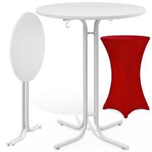 Table haute blanche 110x80cm + housse de table haute rouge Ø80cm