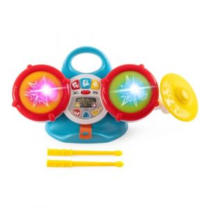 Chicco Ma première Batterie, Jeu Musical électronique, Deux Tambours et Une cymbale, 2 Baguettes incluses, Plus de 35 Sons et mélodies, 5 Niveaux de Volume, lumières colorées, 3 Modes de Jeu, 18-36m