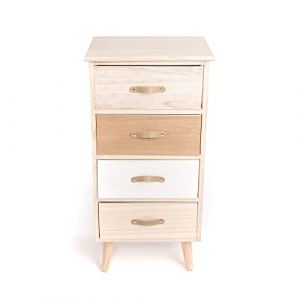 Image de Intempora - Meuble De Rangement, Commode Bois Blanc Beige Pin 4 Tiroirs Scandinave 40x29x82cm