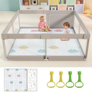Parc Pour B&eacute;b&eacute;, Aire De Jeu De 150 X 150 Cm, Barri&egrave;re De S&eacute;curit&eacute; Xxl, Matelas Et Parc Inclus