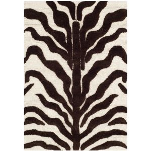 Tapis de salon interieur en ivoire & marron, 91 x 152 cm