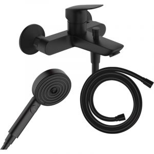 Hansgrohe Pack mitigeur bain douche Logis + Flexible Isiflex + Pommeau Pulsify Select 105 3 jets noir mat
