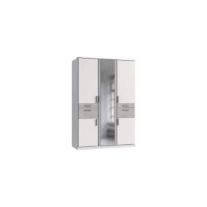 Wimex Armoire de chambre - volos - Blanc / Béton gris clair - 5 portes - 1 porte miroir - 4 tiroirs - 135 x 58 x 199 cm