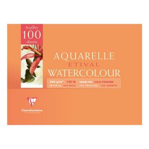 Clairefontaine Papier Aquarelle Etival 300g/m² Grain Fin Bloc de 100 feuilles