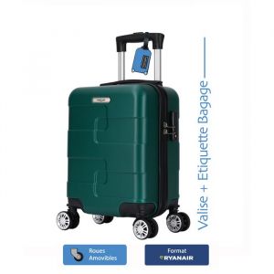Valise cabine Ryanair 40x30x20 cm &ndash; ABS rigide l&eacute;ger &ndash; 4 roues double amovible &ndash; Vert - TROLLEY ADC &ndash; &Eacute;tiquette bagage offerte
