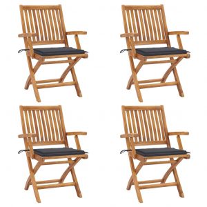 Image de VidaXL Chaises pliables de jardin avec coussins 4 pcs Teck solide