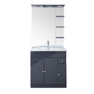 Image de Cooke & Lewis Meuble de salle bains à poser Atrato gris anthracite 80 cm + plan vasque en céramique + miroir éclairant