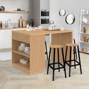 Idmarket Ilot Central Mange-Debout 4 Personnes Juliette 130 Cm Lattes Tasseau Bois Coloris Chêne