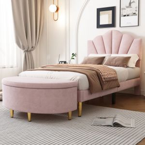 Wishdor - Lit adulte Lit simple Lit enfant 90 x 200 cm en forme de coquille avec banquette, rose