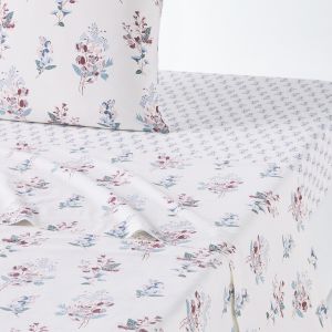 Drap plat coton lavé, Jeanne Imprimé Fond Blanc Taille 180x290 cm;270x290 cm
