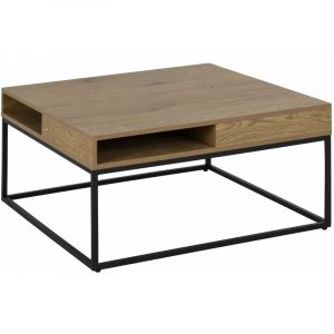 Table basse Alberto 2 niches ouvertes en métal et mdf - Longueur 80 Largeur 80 Hauteur 40cm - Marron